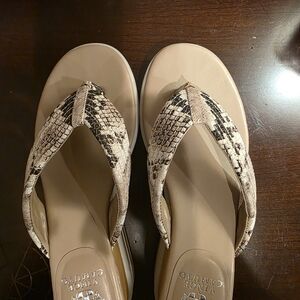 Vince Camuto Beige and Black Snake Print Sandals